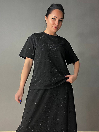 Костюм женский YUJIE YISHANG 7359 с камешками футболка и длинная юбка черный, черный, L Киев - изображение 12
