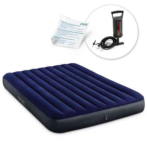 Матрац надувний Intex 64759 - 68612 з насосом 203 х 152 см, чорно-синій Київ