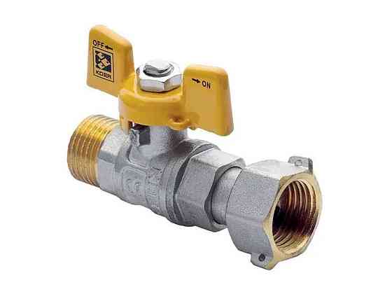 Кран кульовий 1/2 ГШМ YELLOW з накидною гайкою, ручка метелик жовта KR.220.G FM ТМ KOER Solmir Київ
