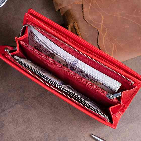 Вертикальний гаманець шкіряний жіночий Червоний (ST Leather) Київ