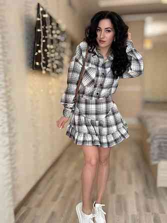 Жіночий стильний костюм-двійка: сорочка та спідниця в карту бавовна тіар Сірий, 50/52 Одеса