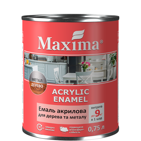 Емаль акрилова для дерева та металу, попелястий шовк.-матова ТМ "Maxima" -0,75 л Харків