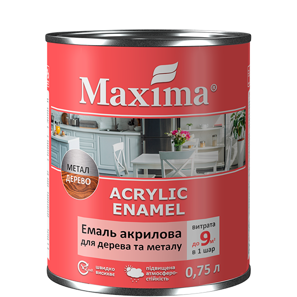 Емаль акрилова для дерева та металу, попелястий шовк.-матова ТМ "Maxima" -0,75 л Харків - фото 1