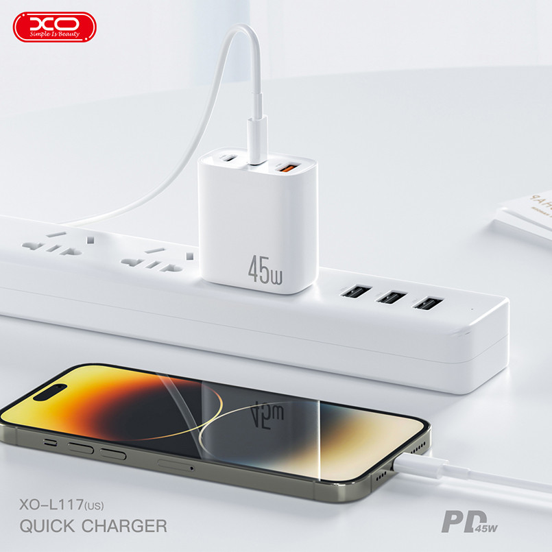 Мережевий зарядний пристрій XO L117 PD45W/QC18W 2USB-C+1USB-A білий Львів - фото 6