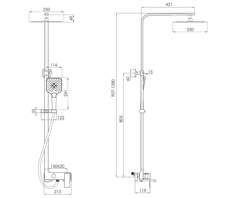 Душова система із змішувачем для ванни Imprese VIOLIK чорна\матова t030B10810SQ Київ - фото 2