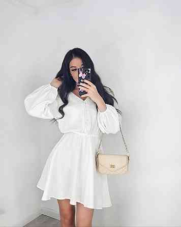 Женское легкое мини платье из натуральной ткани муслин Белый, 48/52 Одесса