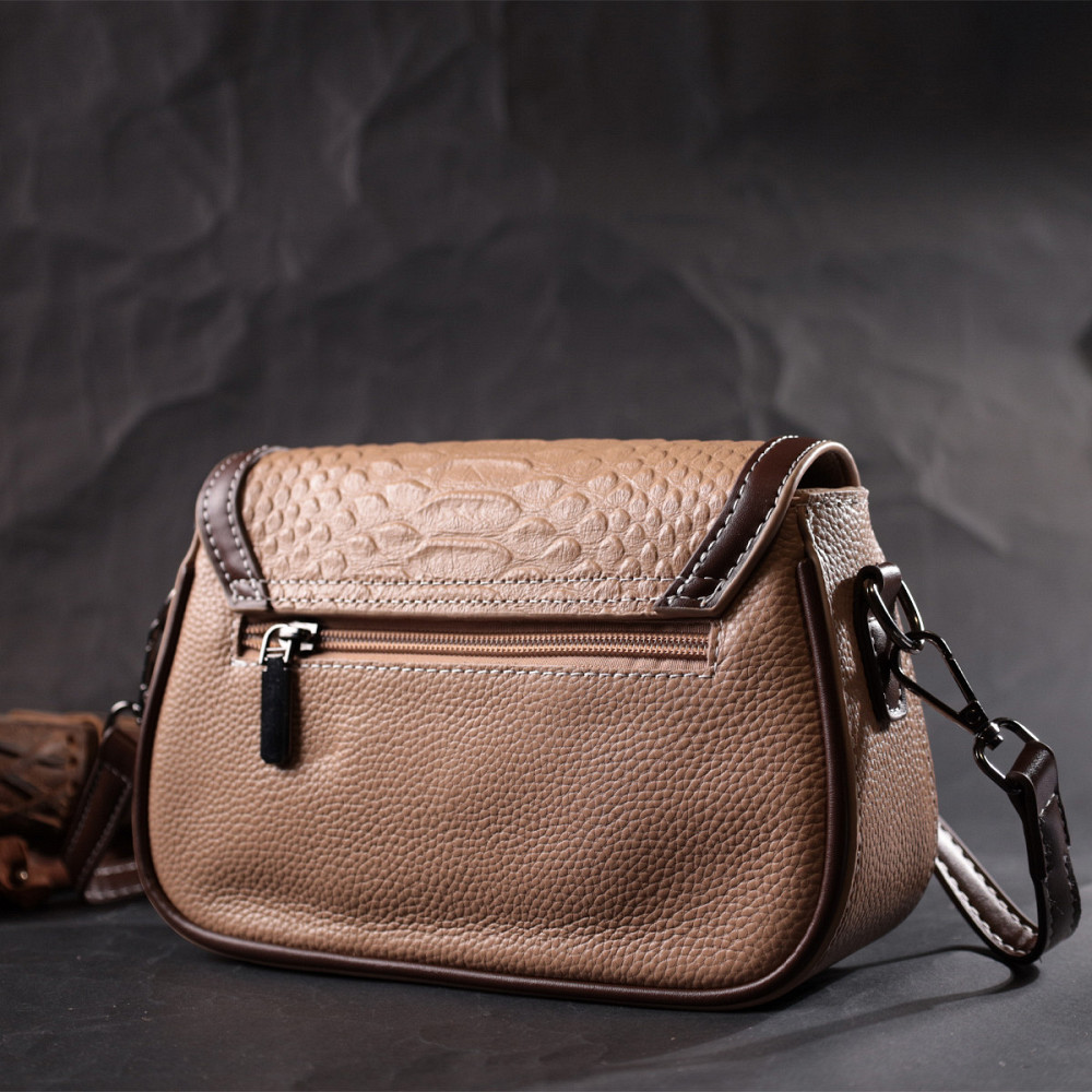 Сумка для жінок з фактурним клапаном з натуральної шкіри Vintage 22373 Бежева Київ - фото 10