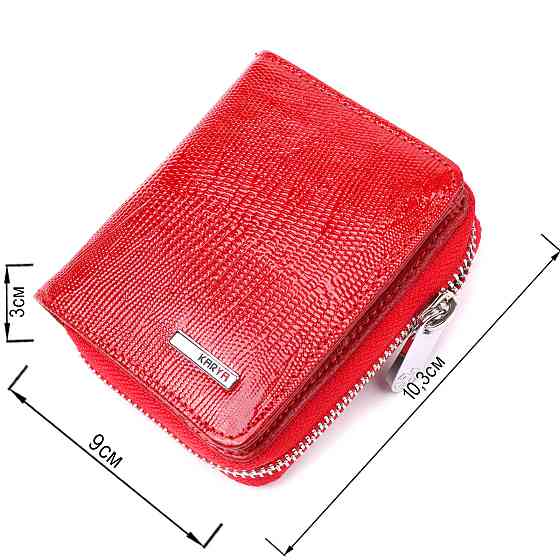 Лакированный женский кошелек с монетницей на молнии из натуральной фактурной кожи KARYA 21410 Красный Киев