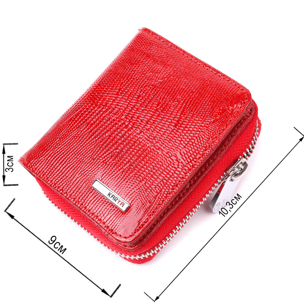 Лакированный женский кошелек с монетницей на молнии из натуральной фактурной кожи KARYA 21410 Красный Киев - изображение 3