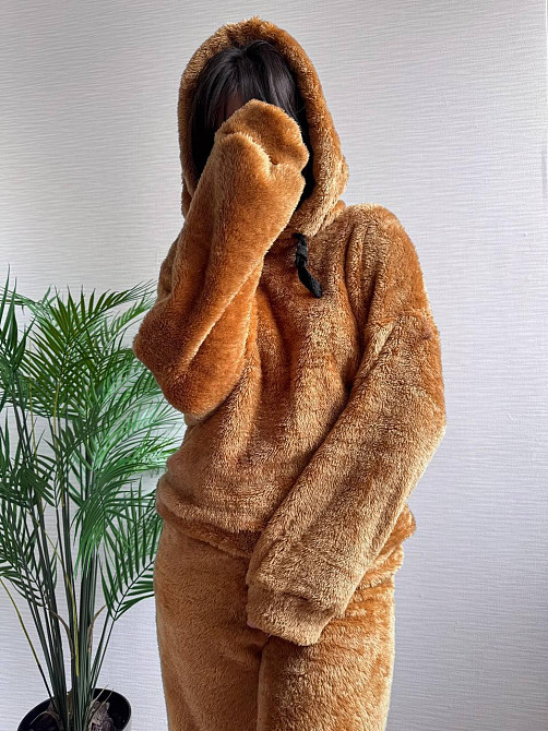 Теплый женский плюшевый костюм двойка плюшевый двухсторонний мех Песочный Одесса - изображение 5