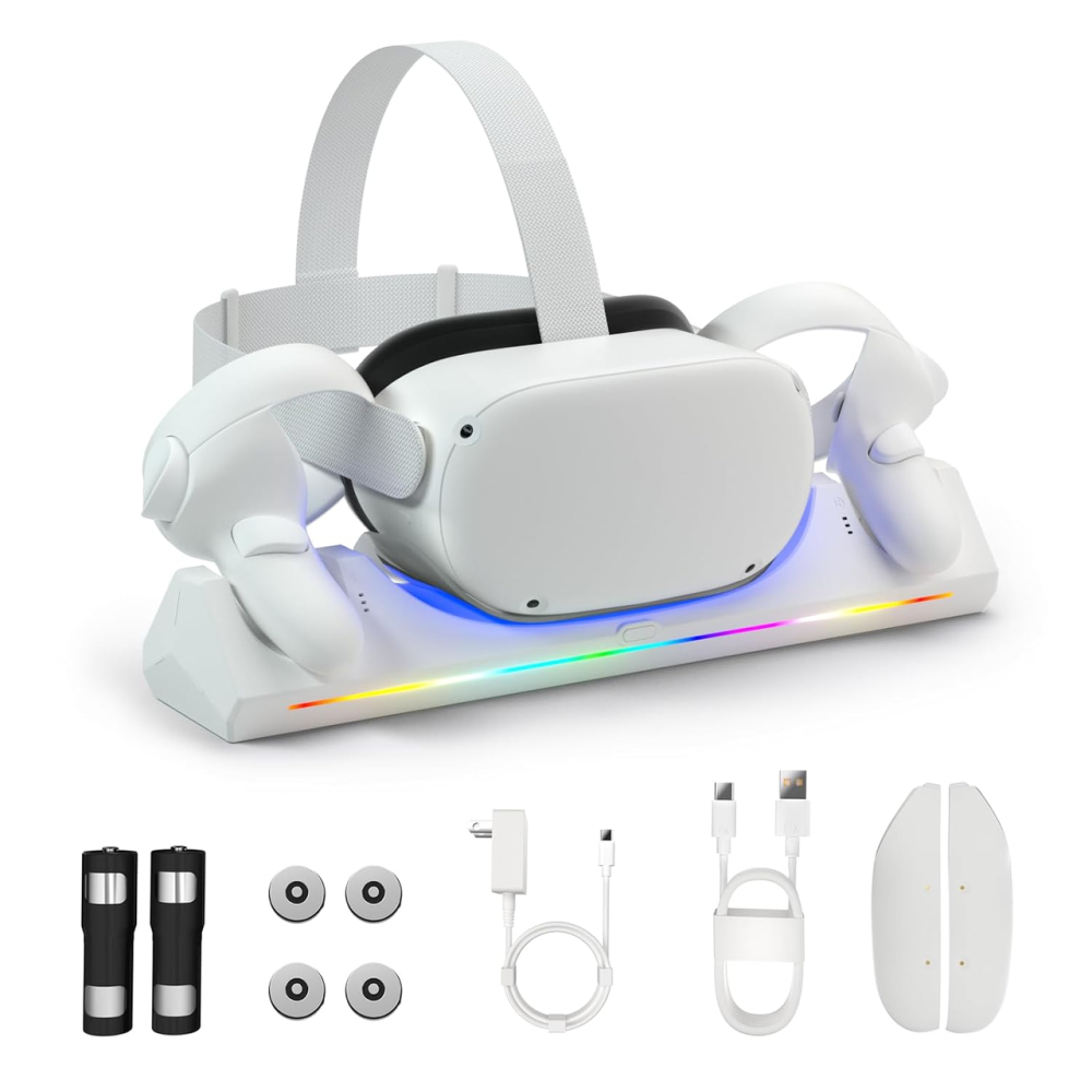 Зарядна док-станція Q6 для Meta Oculus Quest 2, зарядка шолома та 2 контролерів, RGB, 2×1800 мА·год, USB-C Київ - фото 2
