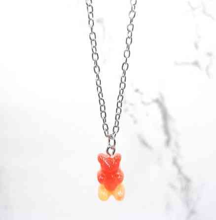 Детский кулон желейный мишка, оранжевый - длина 48см, смола, цинковый сплав Киев