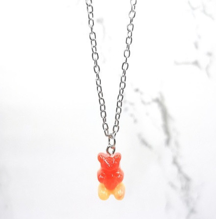 Дитячий кулон желейний ведмедик, помаранчевий - довжина 48см, смола, цинковий сплав Київ - фото 1