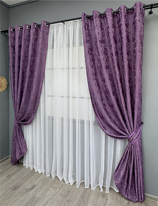 Комплект штор на люверсах VR-Textil Жаккард Sultan YL № 1547ш Фиолетовый 150х250 см 2 шт (37-0255) Киев - изображение 3