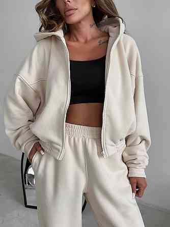 Жіночий стиглий повсякденний теплий костюм тринитка на флісі Молочний, 42/44 Одеса