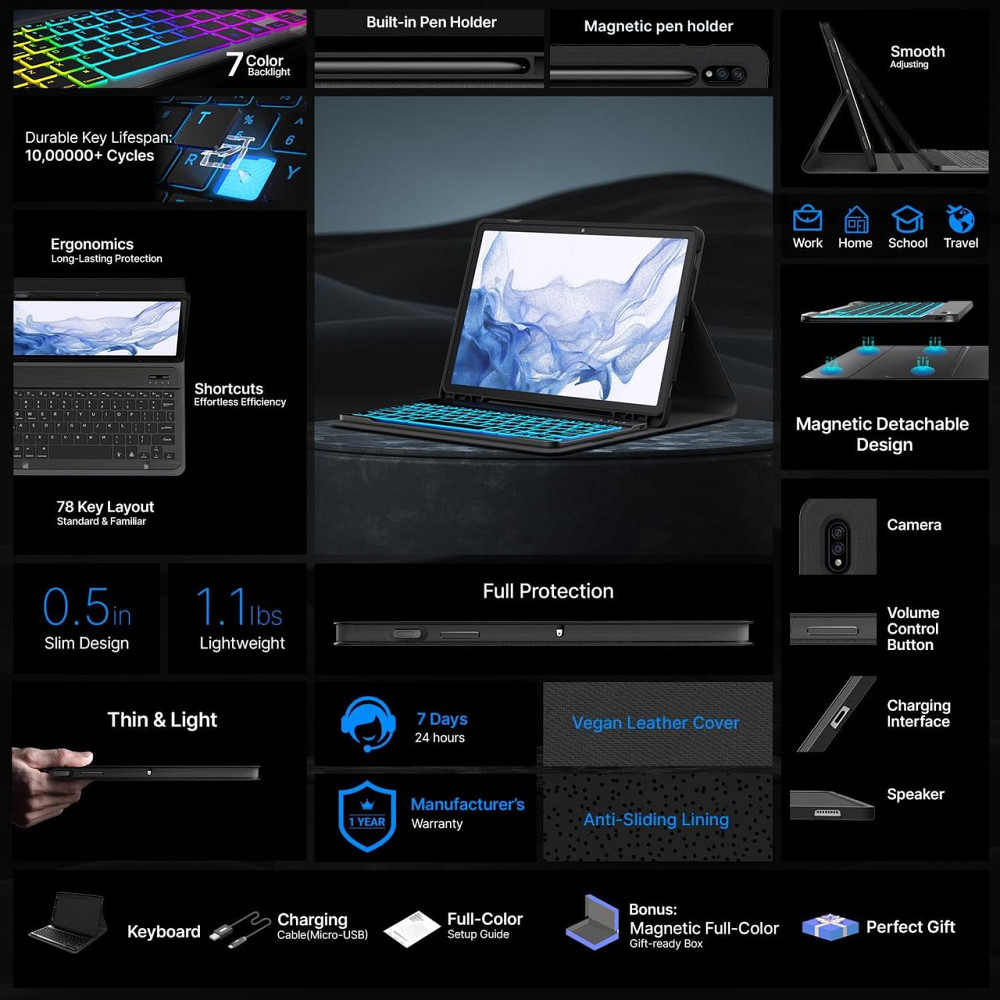Чохол-книжка з Bluetooth клавіатурою для планшета Samsung Galaxy Tab S8 / S7 11 дюймів Дніпро - фото 6