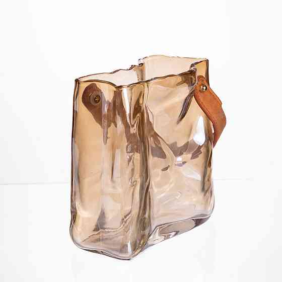 Скляна ваза сумочка з ручкою 13×7×16.5 (см) декоративна ваза для квітів 1 (л) Коричневий HP-19-155-1 Коломия