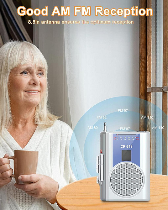 Магнитофон с AM FM портативный винтажный магнитофон с разъемом для наушников встроенный микрофон громкоговоритель для прогулок, Днепр - изображение 8