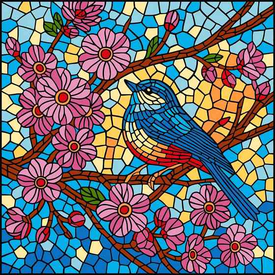 Картина за номерами "Вітраж. Синиця" ©art_selena_ua KHO5164, 30х30 см Вінниця