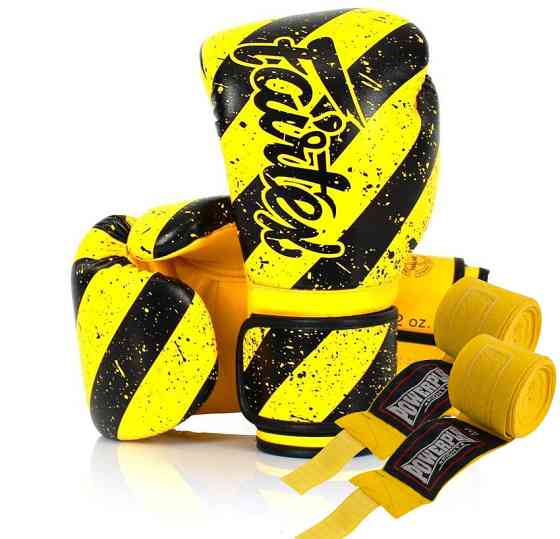 Боксерські рукавиці Fairtex BGV14Y Yellow/Black 10 унцій (бинти в комплекті) Каменское