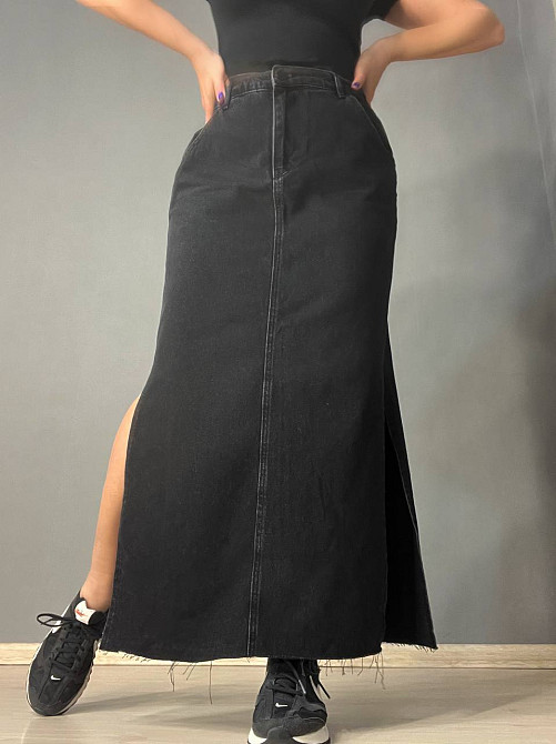 Юбка женская Zeo Basic 3810 джинсовая разрезы по бокам длинная черная, черный, 34 Киев - изображение 10