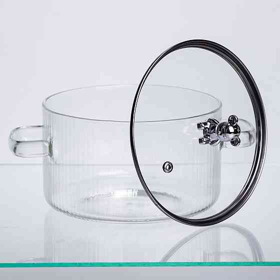 Каструля Crystal Bear HP-34-39 з термостійкого боросилікатного скла 2 л з ручкою Ведмедик, жароміцна Київ