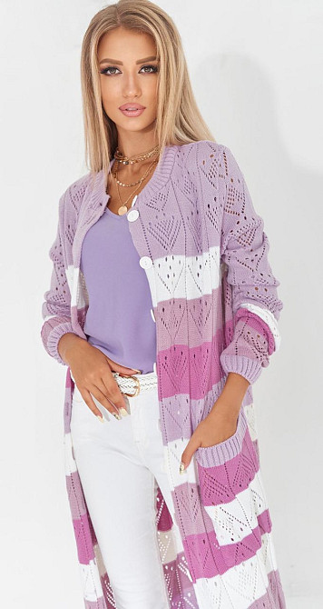 Ажурний кардиган із кишенями в смужку (42-46) Київ - фото 1