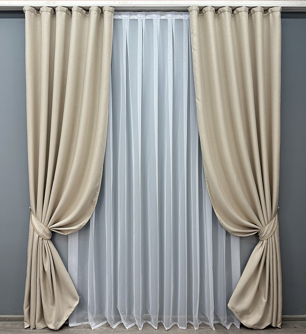 Комплект готових штор VR-Textil Льон-блекаут Льон Мішковина № 1080ш Холодний бежевий 100х270см 2 шт (31-455) Київ - фото 2