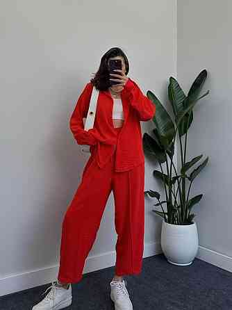 Жіночий легкий брючний костюм-двійка: сорочка та штани американський креп Червоний, 44/46 Одеса