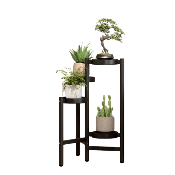 Стеллаж с полками для растений и горшков с цветами на 4 яруса цвет черный Каменец-Подольский