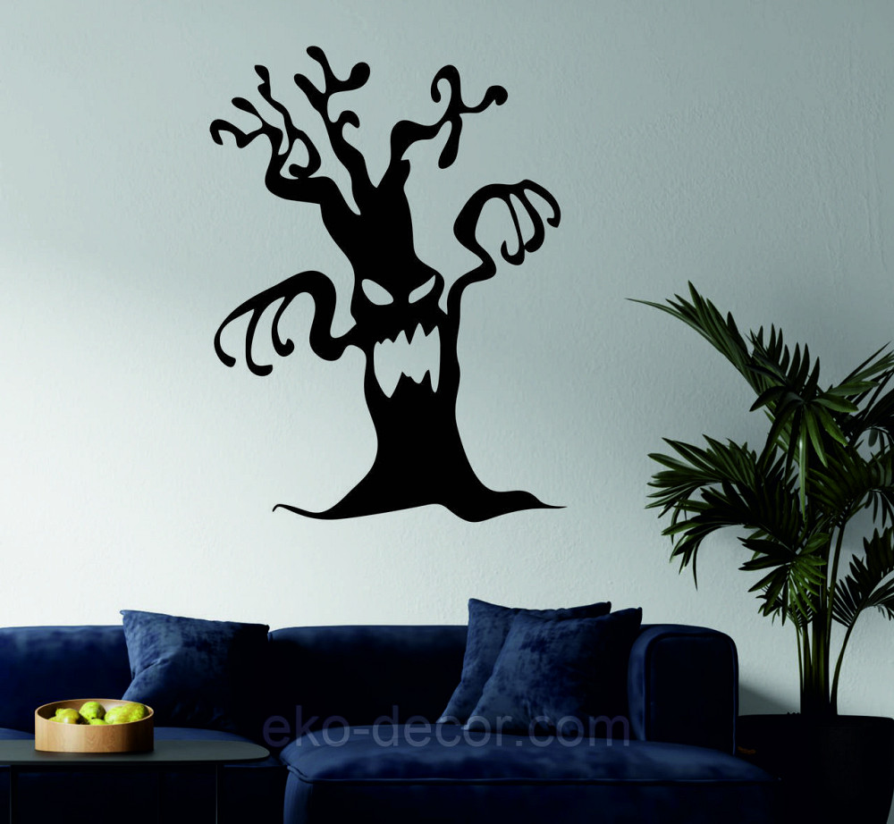 Декоративне настінне Панно «Хелловіїн, силует дерева», Декор на стіну 70*52 см, Чорний Київ - фото 1