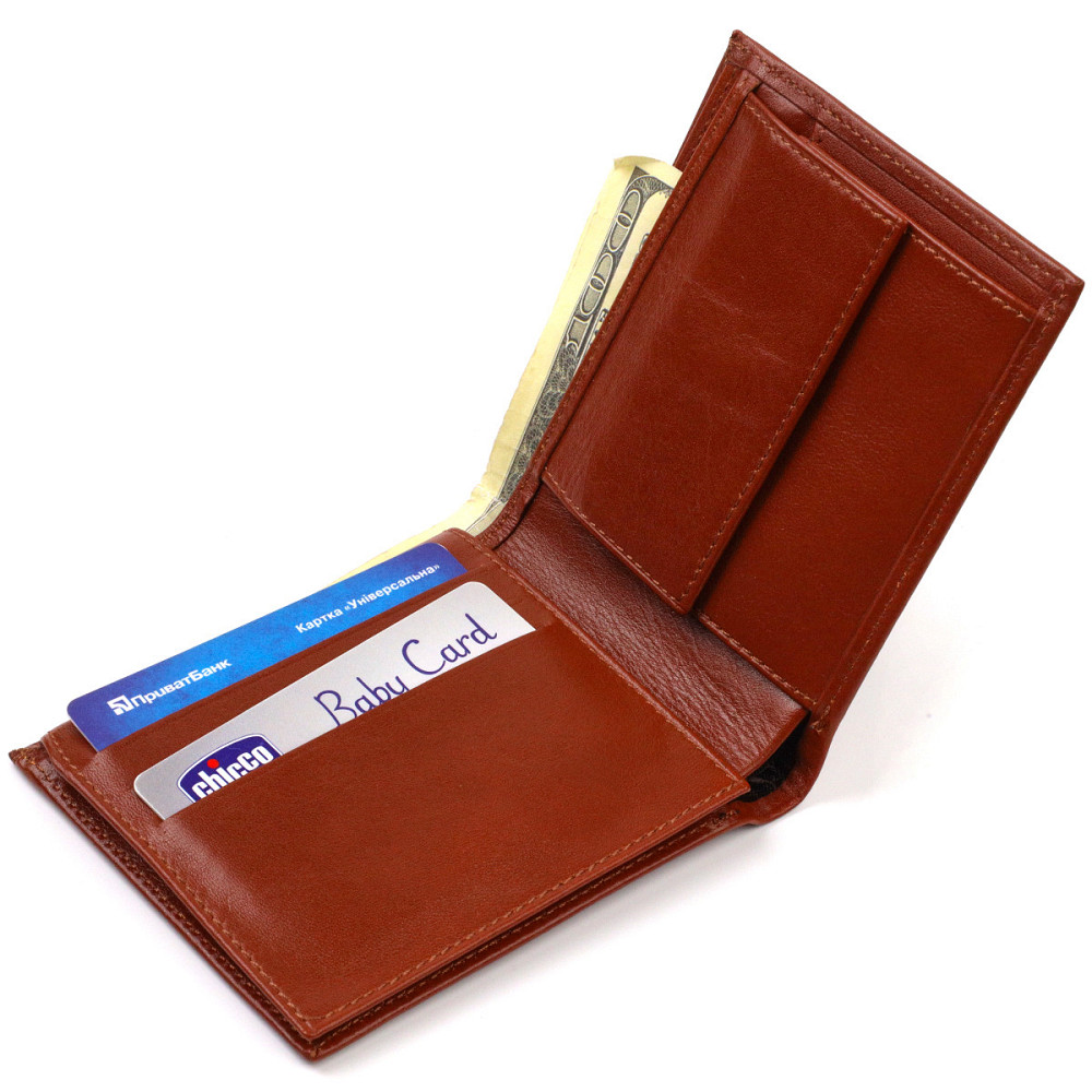 Мужское горизонтальное портмоне из натуральной гладкой кожи CANPELLINI 21780 Коричневое Киев - изображение 5