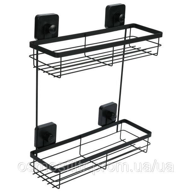 Полка для ванной Axentia чёрная 34x39.5x11 см с присосками металл с порошковым покрытием (135968) Киев - изображение 2