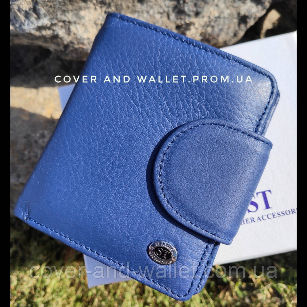 Кожаный женский кошелек компактного размера с монетницей синего цвета ST 415-1 Киев - изображение 1