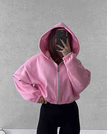 Жіноча стильна та тепла зіп-худі оверсайз тринитка на флісі Рожевий Одеса