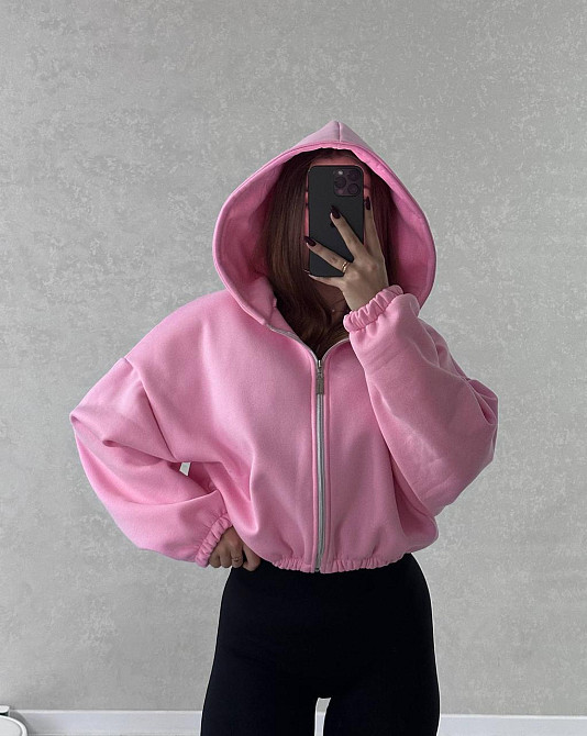 Жіноча стильна та тепла зіп-худі оверсайз тринитка на флісі Рожевий Одеса - фото 3