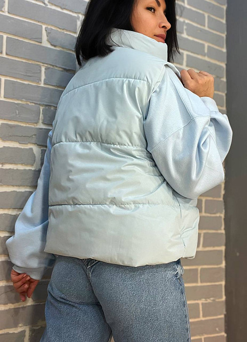 Жилет жіночий HAIZIYUAN 9021 комір стійка без капюшона середня довжина блакитний, блакитний, L Одеса - фото 2