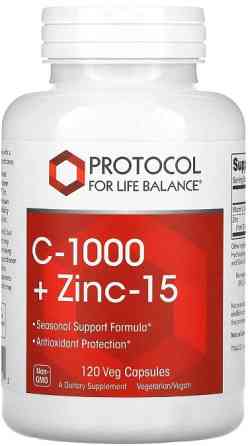 Витамин C + цинк Protocol for Life Balance C-1000 + Zinc-15, 120 капсул Киев