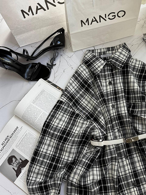 Жіноча тепла оверсайз сорочка в клітинку на ґудзиках кашемір Чорний Одеса - фото 7