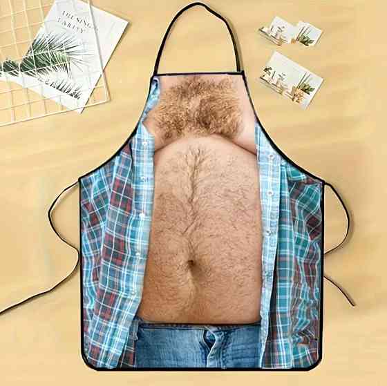 Фартух з приколом чоловічий кухонний Пузатий чоловік у клітчастій сорочці для кухні та мангалу Київ