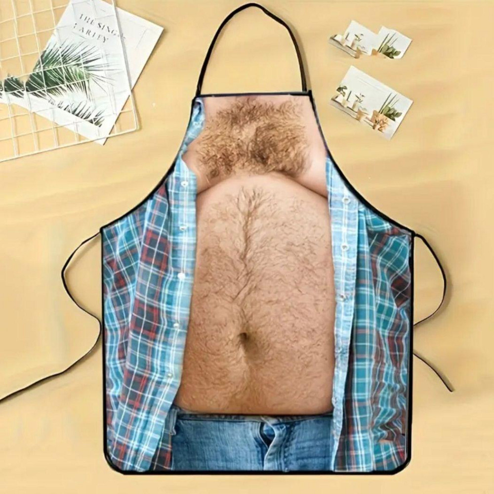 Фартух з приколом чоловічий кухонний Пузатий чоловік у клітчастій сорочці для кухні та мангалу Київ - фото 4