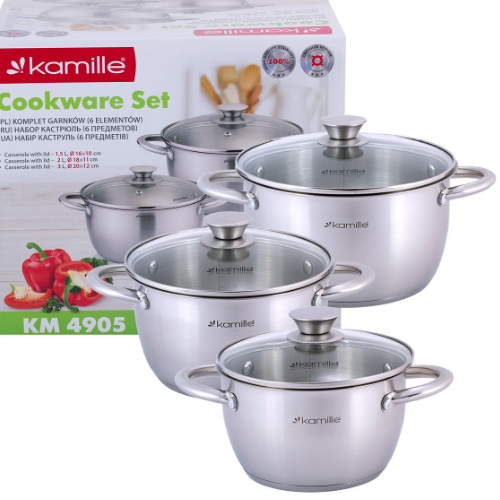 Набір каструль 6 предметів (каструлі 1,5/2/3л) нержавіюча сталь порожнисті ручки 4905 KAMILLE Житомир - изображение 3