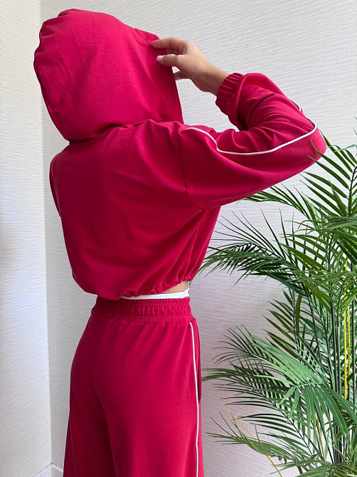 Женский прогулочный костюм тройка: кофта топ и штаны  двунить + микродайвинг Красный, 46/48 Одесса - изображение 10