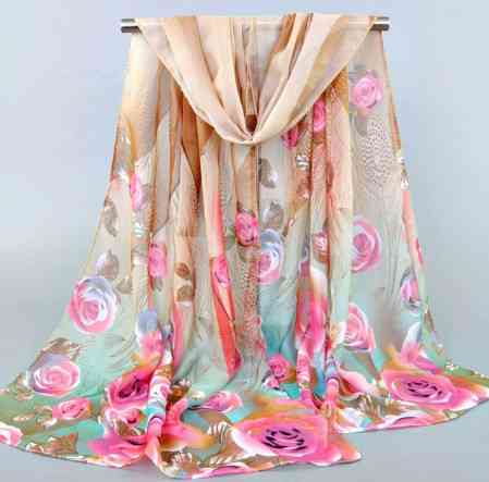 Женский шарфик разноцветный с рисунком роз - размер шарфика приблизительно 140*48см, шифон Киев