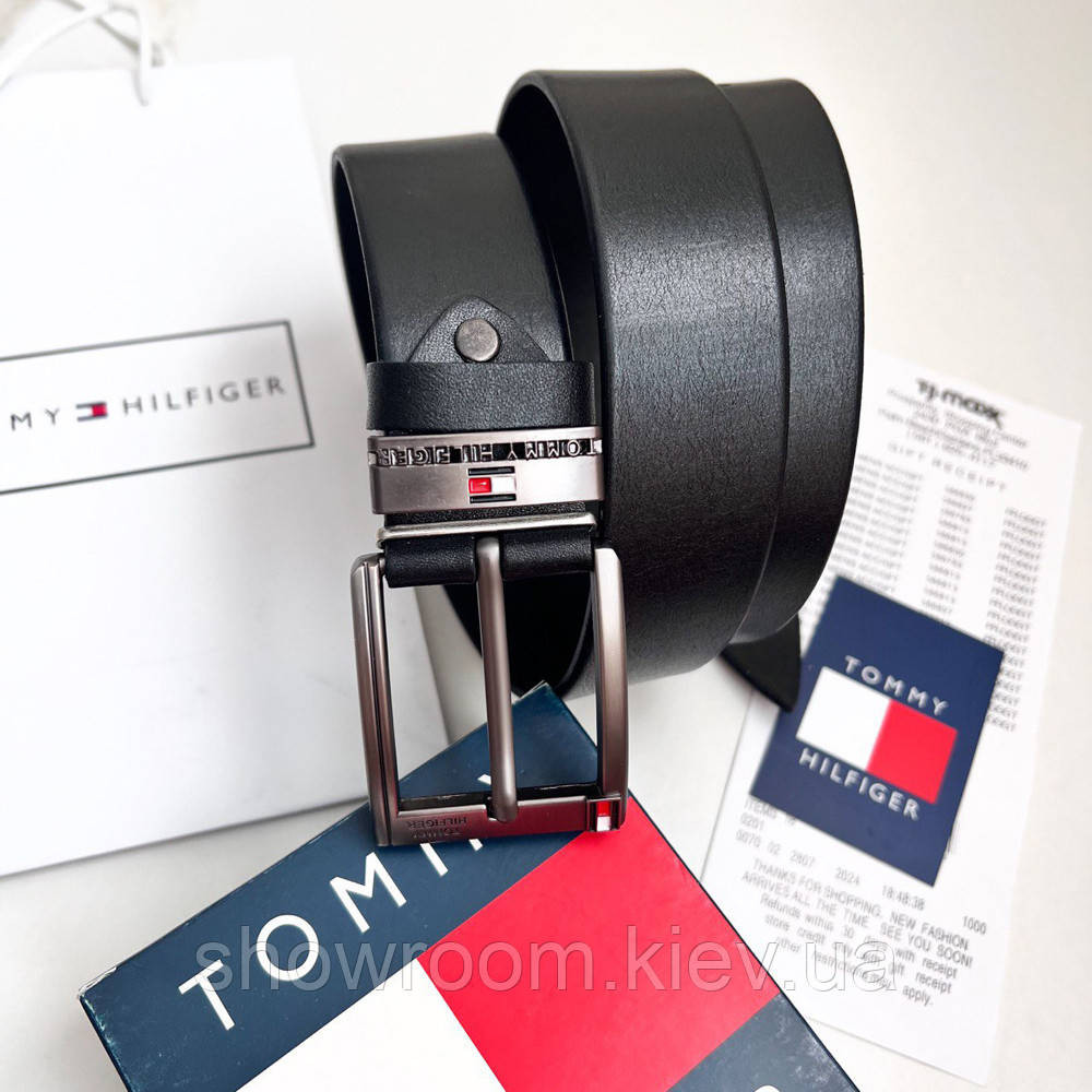 Мужской кожаный брендовый ремень (075) черный Киев - изображение 1