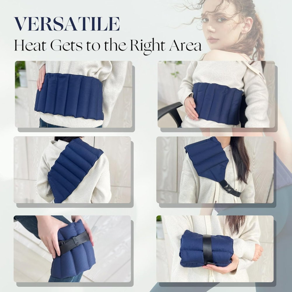 Грелка-подушка UNCN для спины и живота с ремнем, хлопок, натуральный наполнитель, для микроволновки, синяя Киев - изображение 4