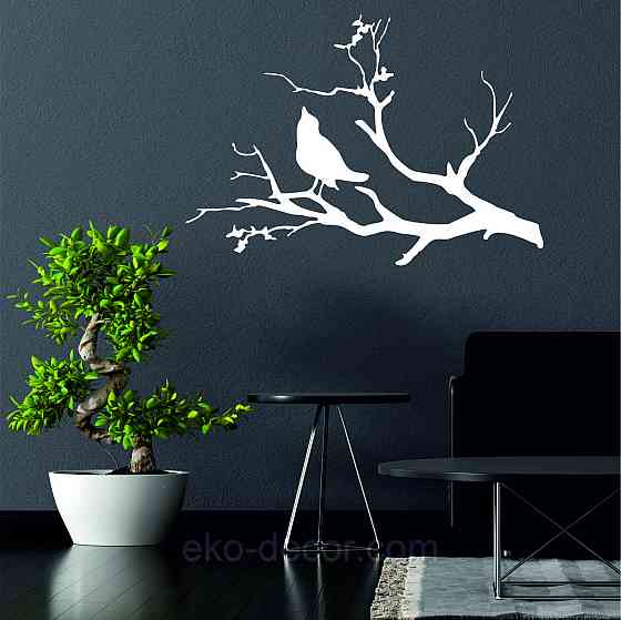 Декоративное настенное Панно «Птичка на ветке», Декор на стену 90*63 см, Белый Киев