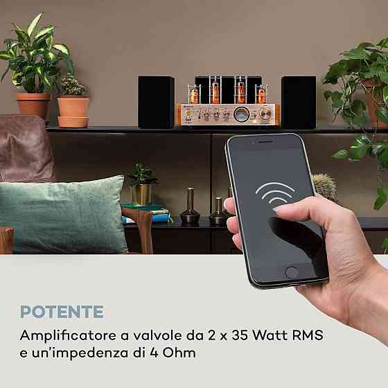 Стереопідсилювач вінтажний Auna Amp VT ламповий HiFi підсилювач 2x35 Вт RMS, BT опт./коаксіальний/AUX-вхід з Німеччини Дніпро