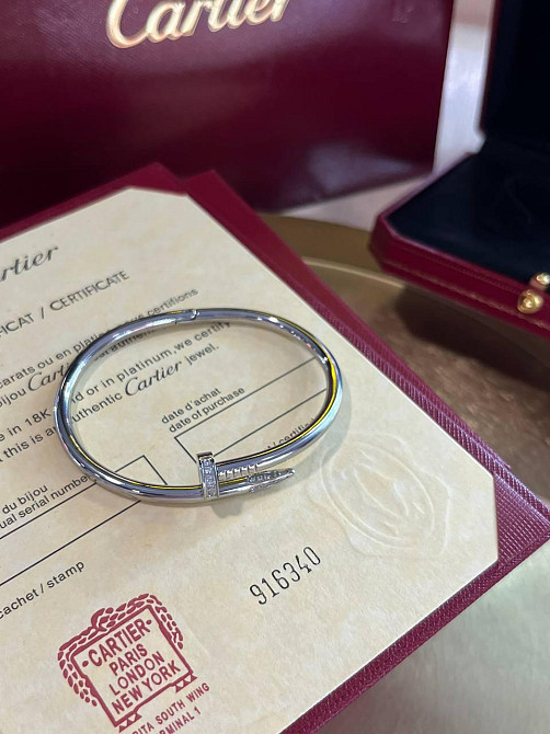 Cartier браслет цвяшок із розсипом цирконів на шляпці | покриття білим золотом | в подарунковому мішечку Одеса - фото 9