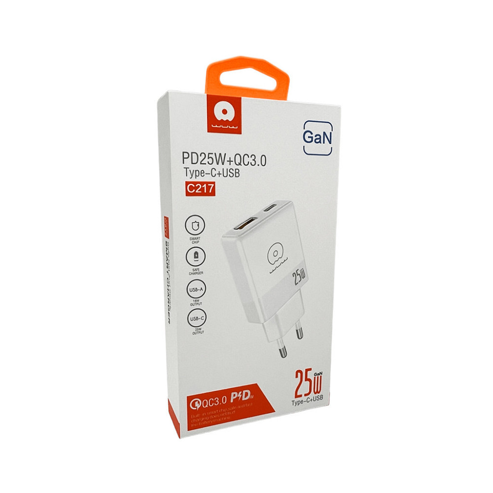 Мережевий зарядний пристрій WUW-C217 PD 25W USB A + Type-C white Одеса - фото 2